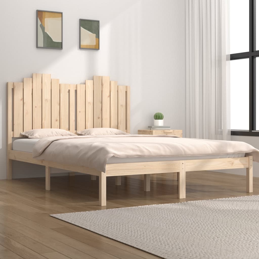 Łóżko Drewniane Brązowe Rama Łóżka Ze Stelażem Drewniana Do Sypialni Pokoju 135x190 cm