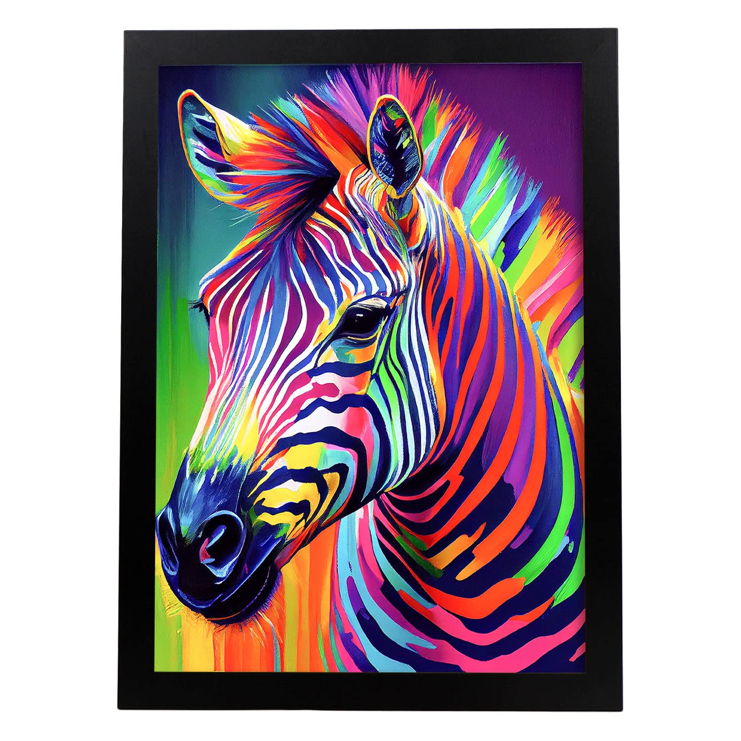 Nacnic poster de cebra estilo retrato coloridas ilustraciones de animales en acuarela impresiones artísticas modelo 1 a3 con marco negro