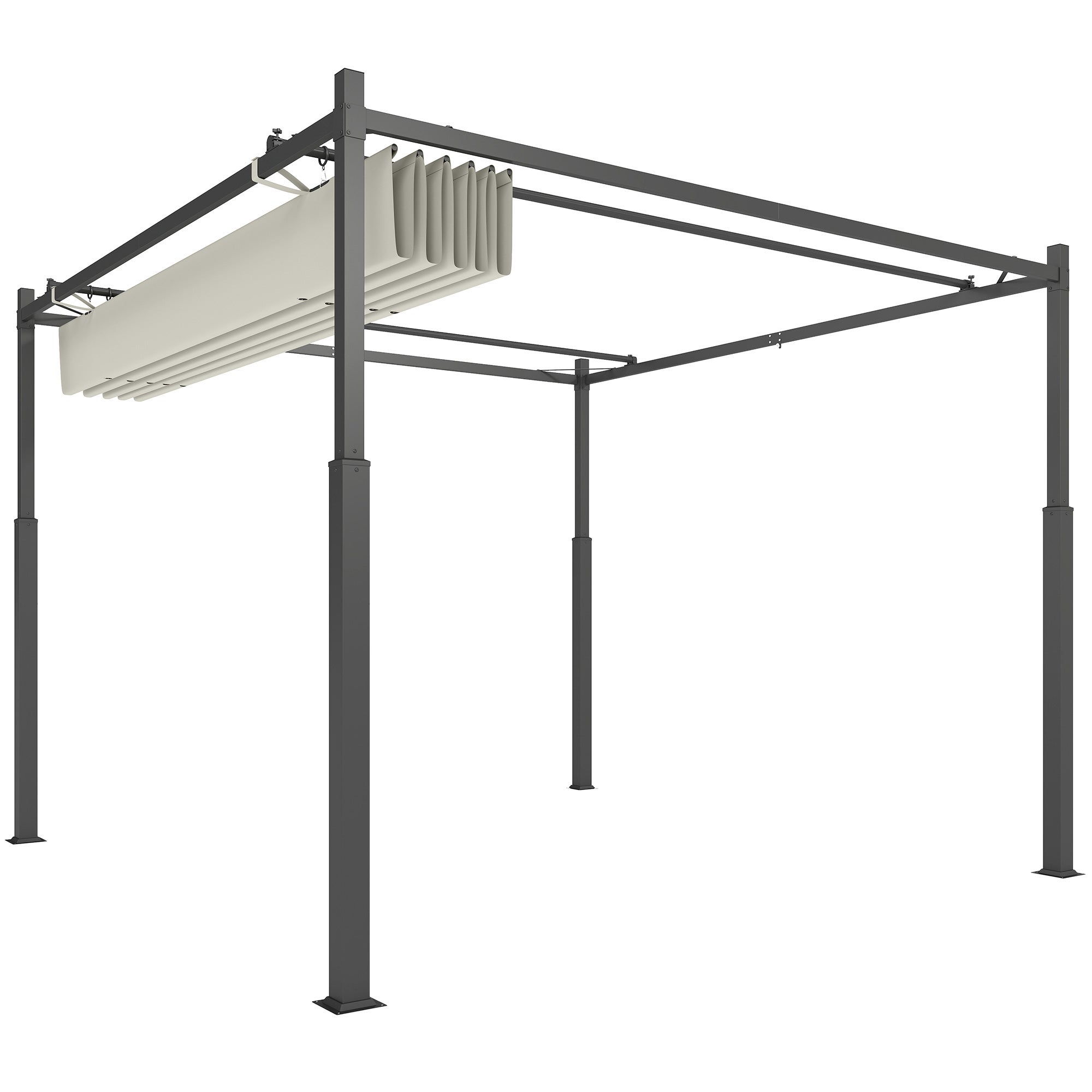 Pergola Métallique 3x3 m, Toit Rétractable et Fixation Magnétique, Gazebo Extérieur Kit Pergola Jardin, Colonne Métallique 80mm, Crème Blanc - 2