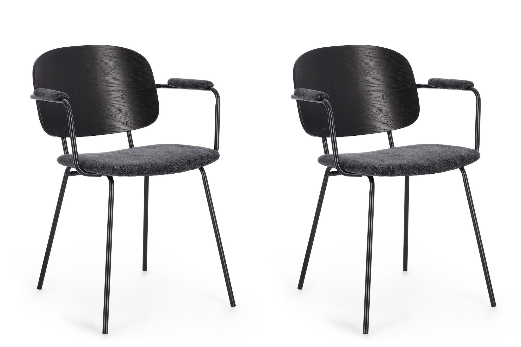 Chaises de salle à manger en bois et accoudoirs tissu (lot de 2) - JADE