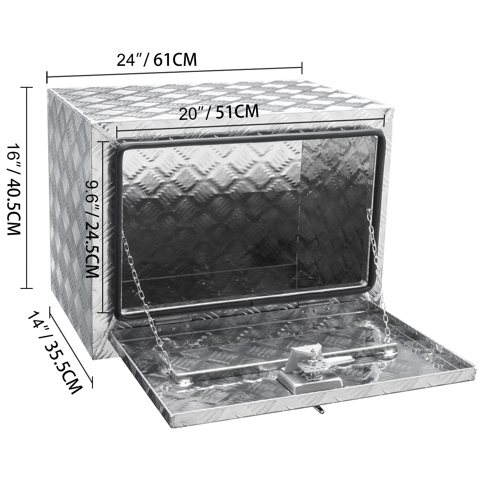 Coffre de camion sous le corps SucceBuy 61 x 35,6 x 40,6 cm,rangement d'outils en plaque diamantée en aluminium,boîte étanche avec serrure - 2