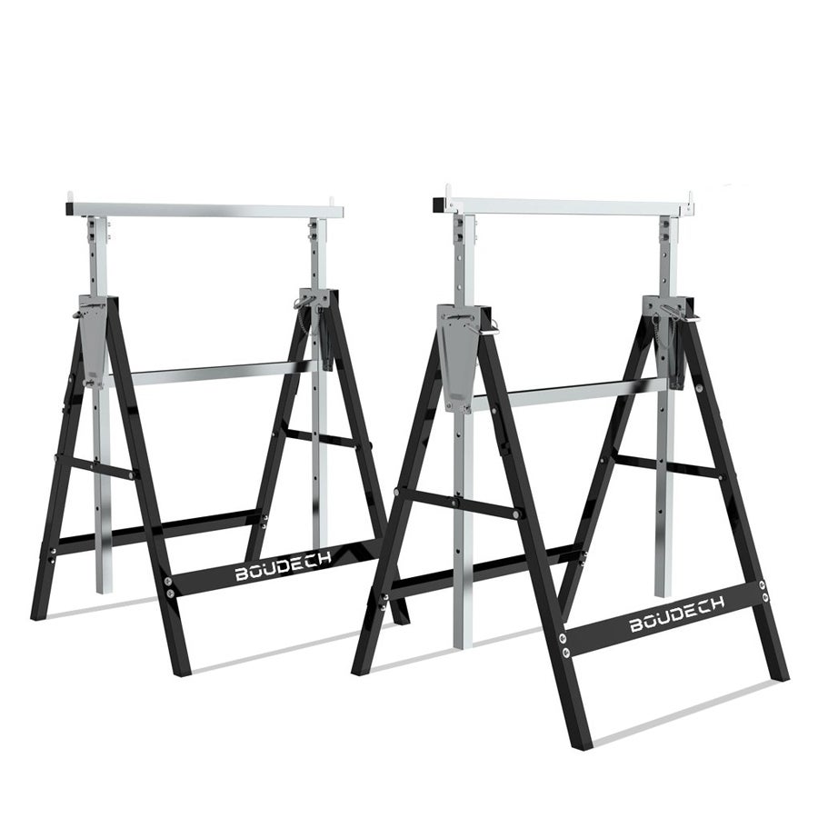 Set de 2 caballetes telescópicos plegables de 300 kg, ideales como arrastrador de pontones, banco de trabajo y soporte de corte de vigas.