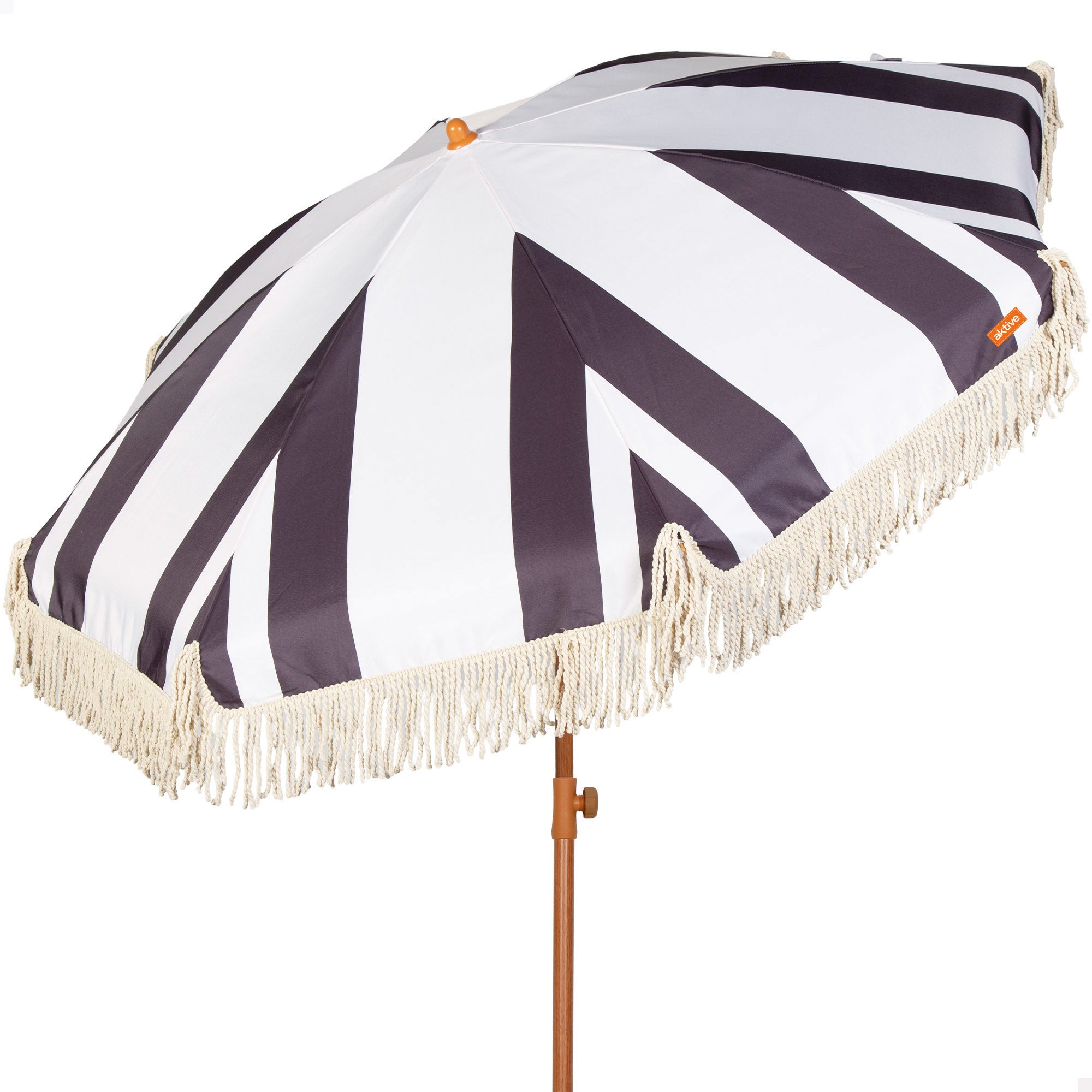 Aktive sombrilla de playa 8 varillas 200 cm estampado negro y blanco con flecos