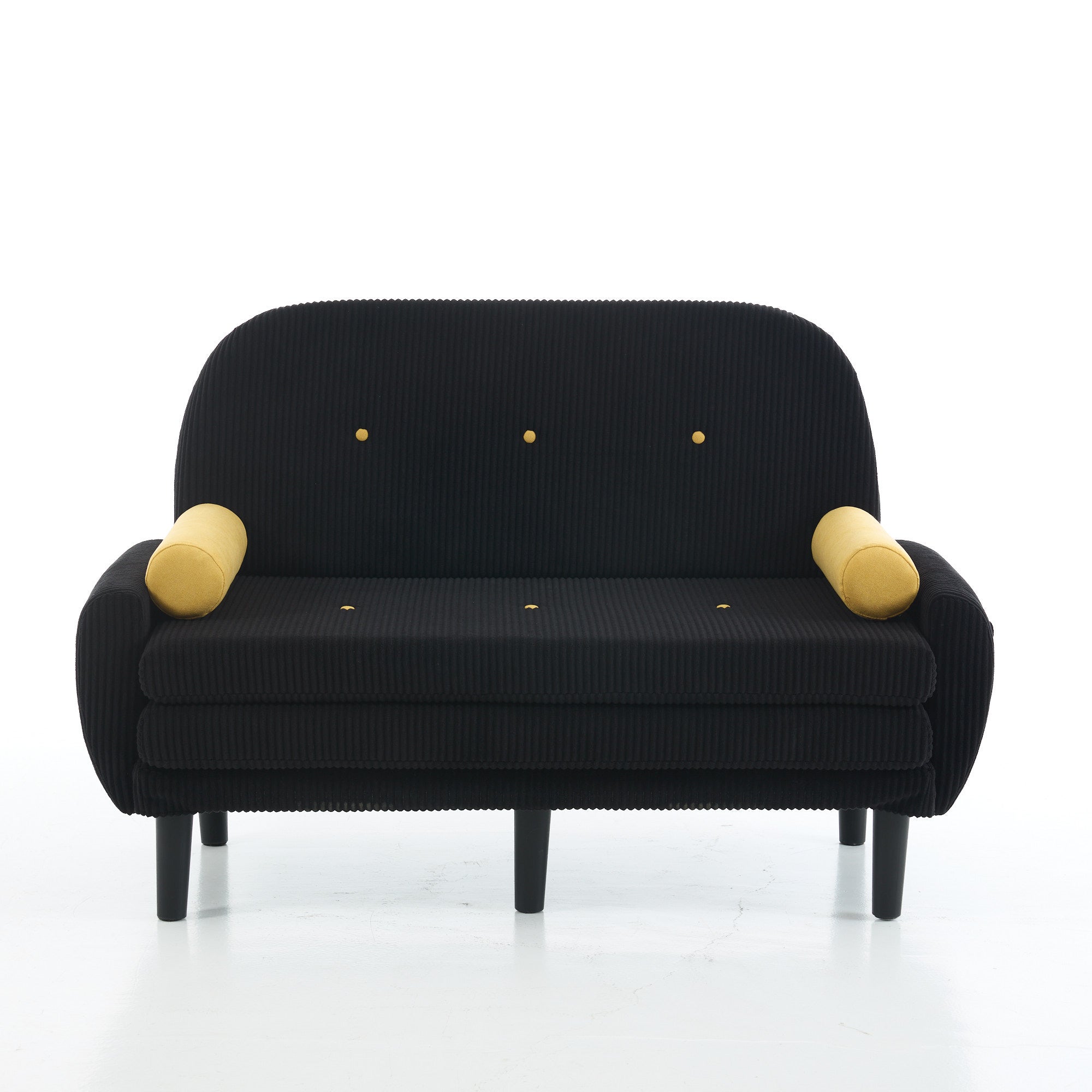 Canapé Causeuse 133x77x85 cm Transformable en Lit et Fauteuil Inclinable avec Rangement - Velours Côtelé Noir - Multifonction pour Salon - 7