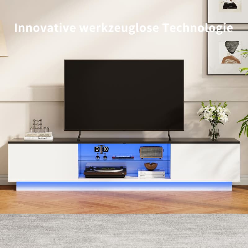 Meuble TV moderne, 140 cm, style minimaliste blanc avec éclairage LED, meuble de rangement et de commande pour le salon. - 3