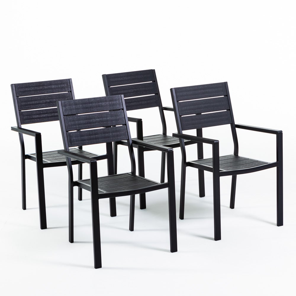 Amopatio Lot De 4 Chaises De Jardin Empilables - 62x67x96cm, Structure Acier, Textilène Marron - Pour Terrasse, Balcon, Salon Exterieur