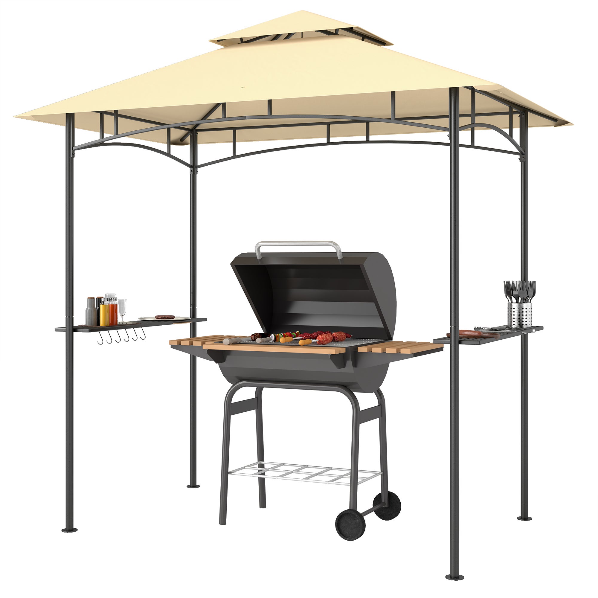 Pavillon de jardin avec barbecue, éclairage LED, 240 x 150 x 258 cm, hydrofuge et ignifugé, à double toiture. - 2