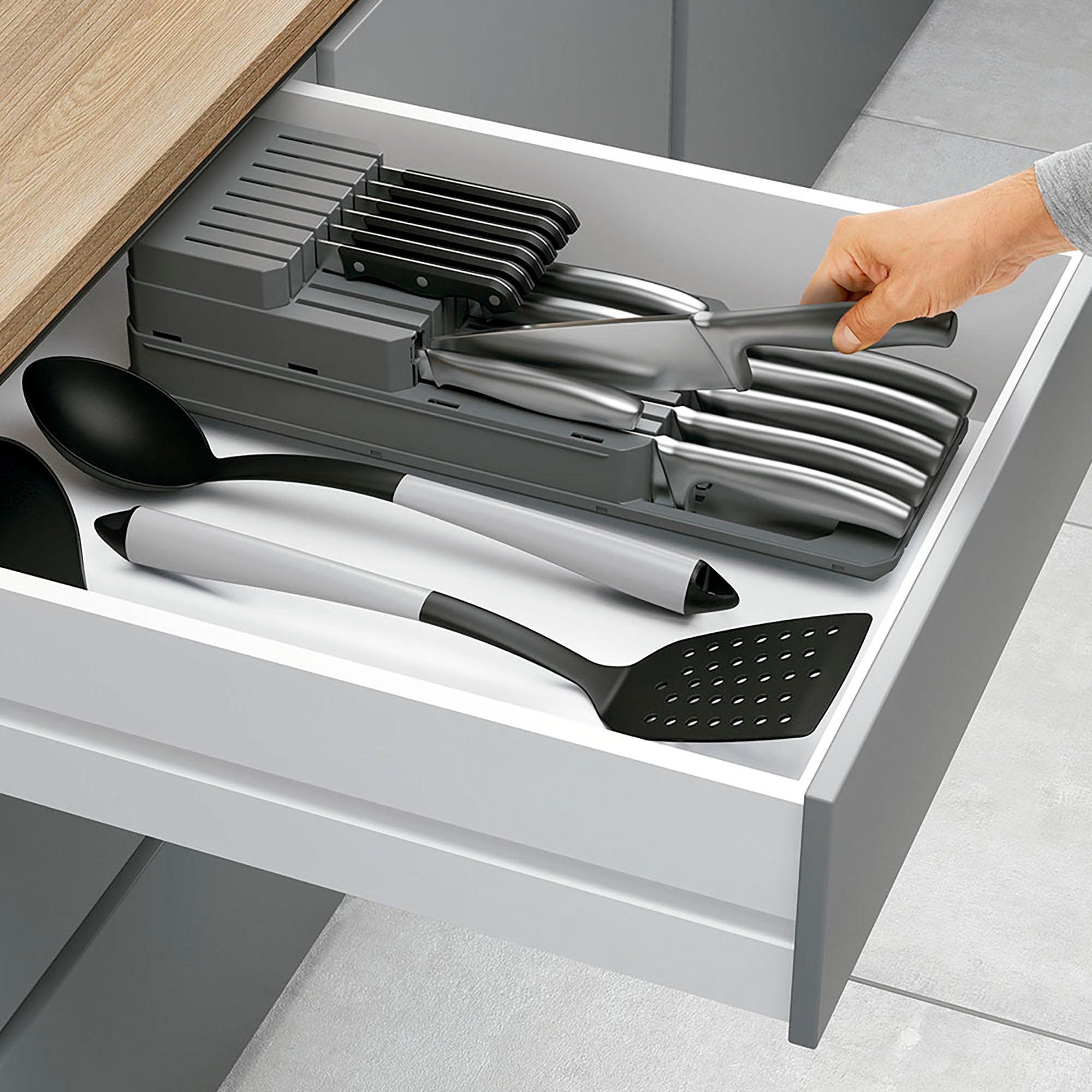 Metaltex BLADE FIT - Organizador Customizable (hasta 3 niveles o módulos independientes) de Cuchillos para Cajón o Sobre encimera - 5