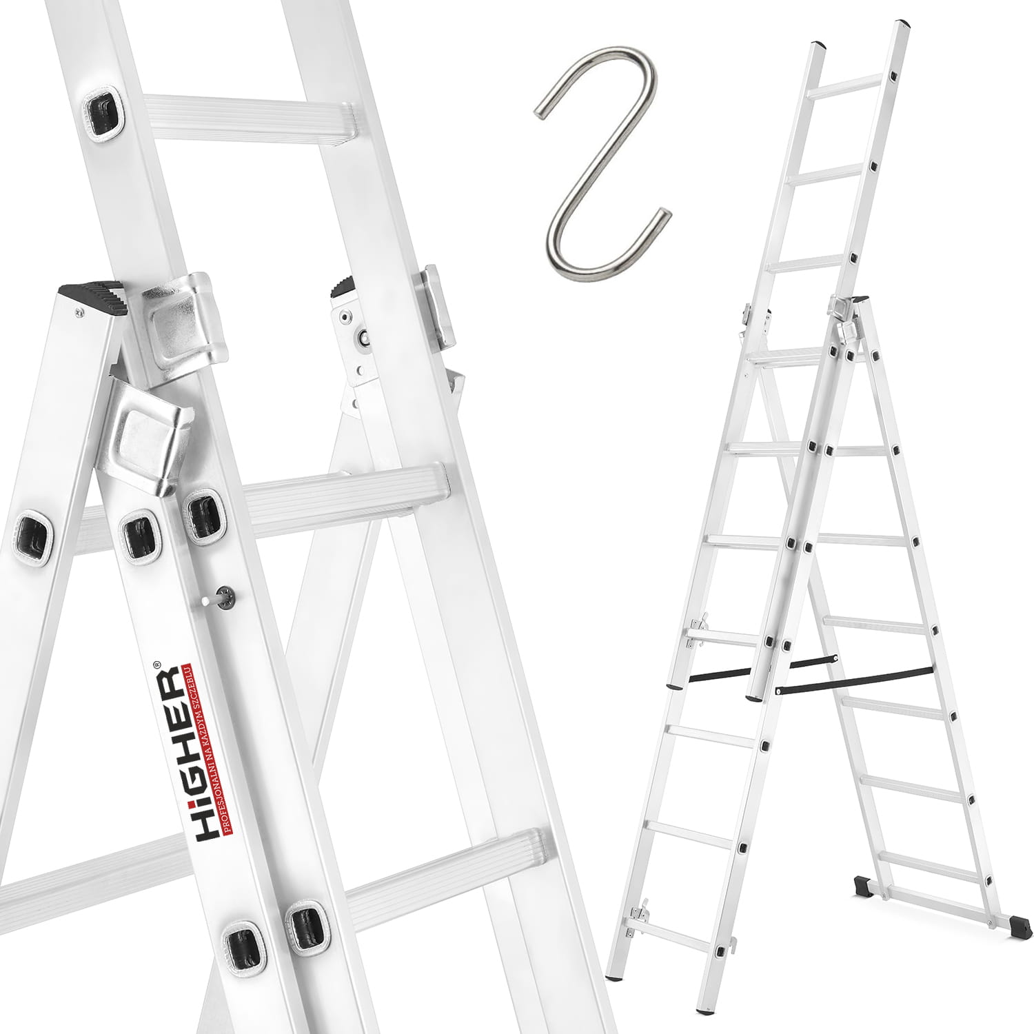 Drabina aluminiowa wielofunkcyjna z opcją na schody 3x7 HIGHER 4,25m 150kg