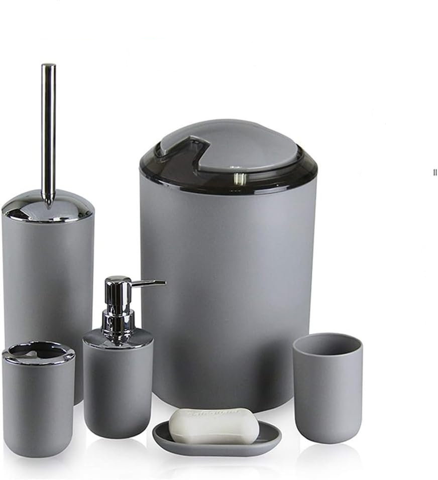 6 Pezzi Set Accessori Bagno Di Lusso, Comprende Dispenser Di Sapone, Porta Sapone, Porta Spazzolino Da Denti, Tazza Per Risciacquo, Pattumiera E Spazzolone Per Wc | SHEIN ALIA