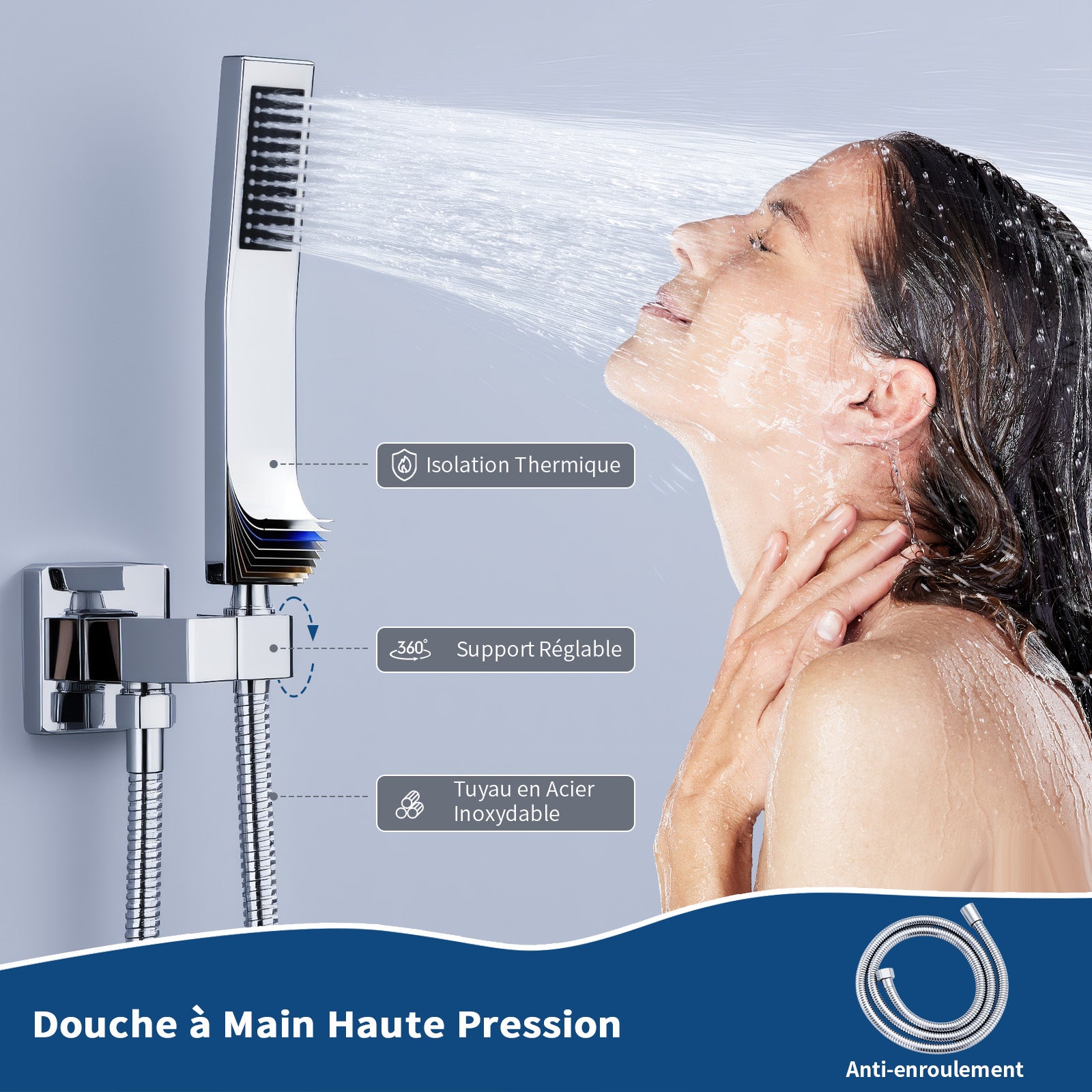 Colonne de Douche Encastrée Chromée avec Tête Carrée 12