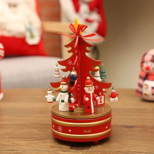 Carillon Di Natale Rotante In Legno – Decorazione Musicale Da Tavolo Con Albero E Meccanismo A Sollevamento