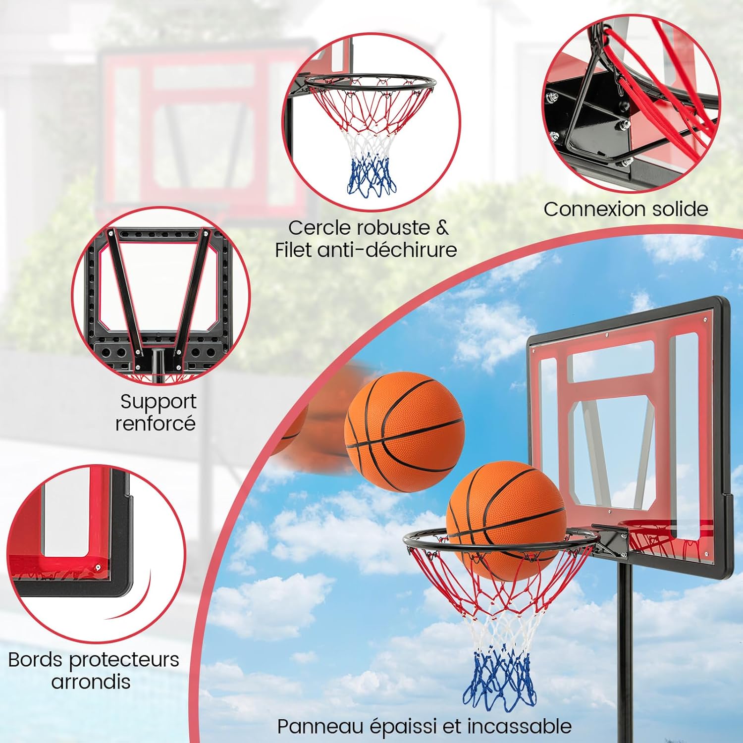Canestro da Basket per Piscina, Regolabile in Altezza da 115-135 CM per Bambini e Adolescenti, Supporto da Basket Portatile con Ruote per Pisc - 3