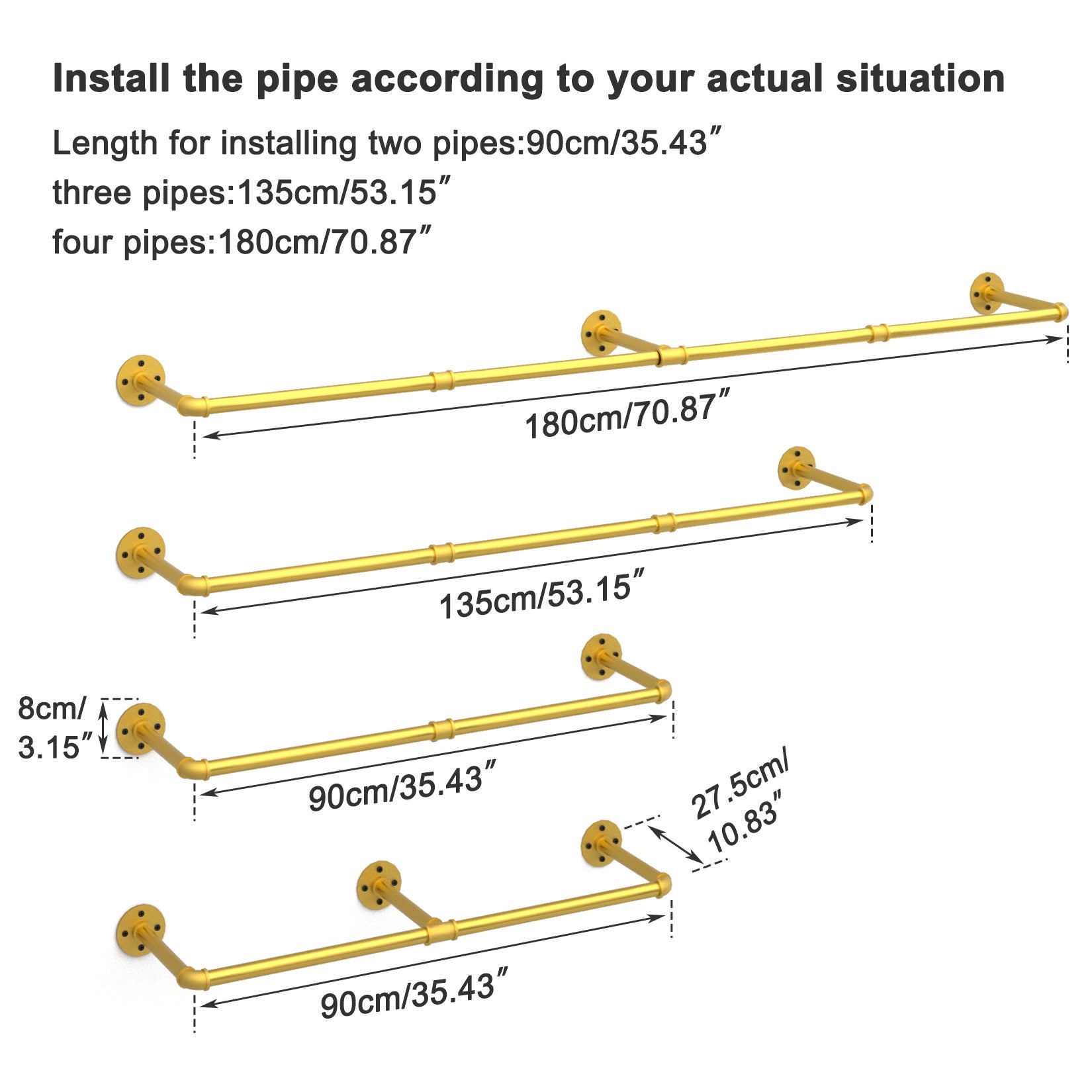 Barre de Penderie Doré Extensible en Métal l.90/135/180cm - 6