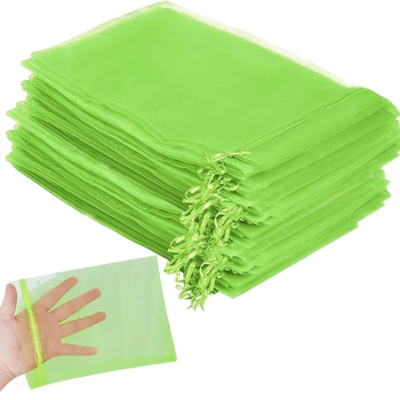 100 sztuk fluorescencyjnych, zielonych siatek na owoce (15*20 cm), siatka na owoce do ochrony owoców, wielokrotnego użytku organza do woreczków na owo