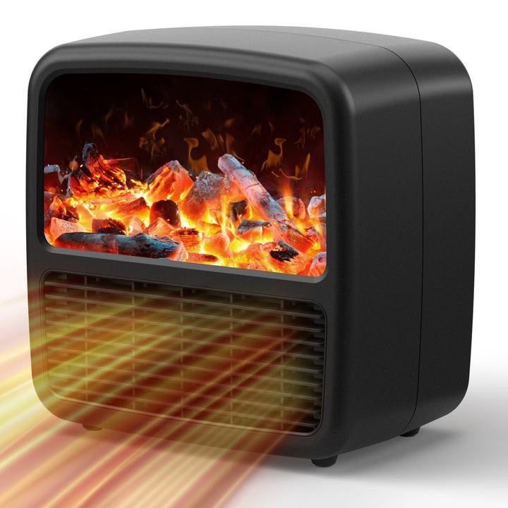 Semineu electric mobil Flippy, 1500W, display LCD, efect flacara