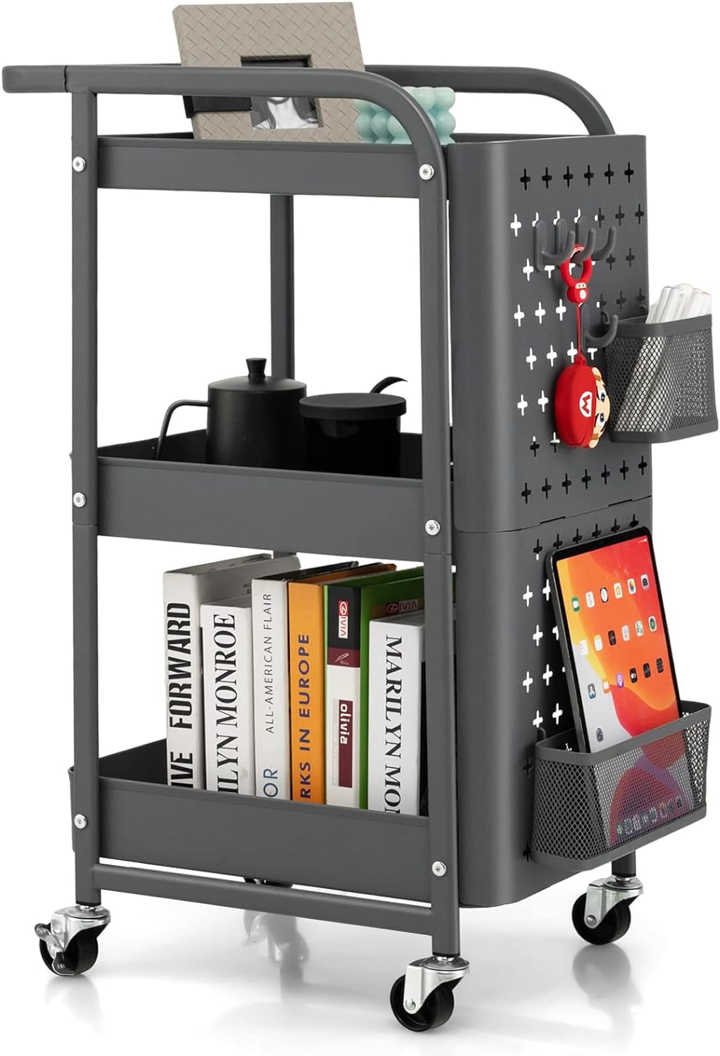 Chariot De Rangement Roulant 3 Niveaux WASJOYE - Design Souriant Coloré Pour Chambre Enfant Et Salle De Jeux