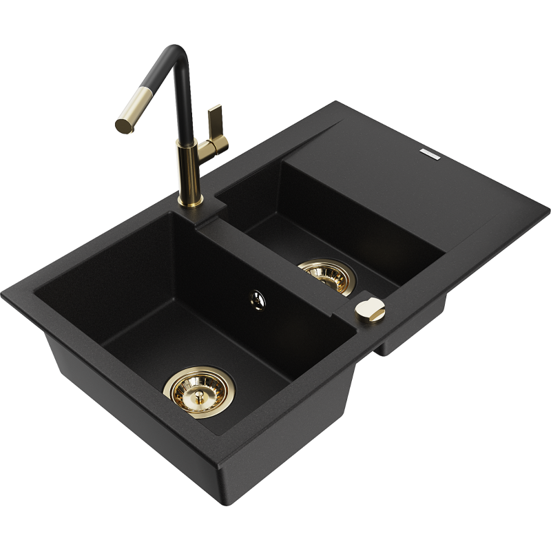 VBChome Fregadero De Granito Negro, 77 X 44 Cm, Empotrable, Reversible, Con Sifón