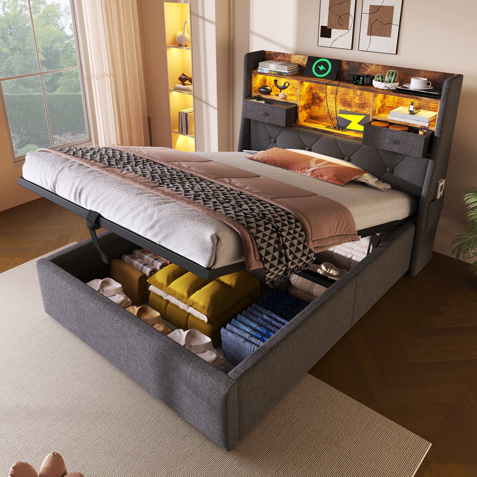 EDA PLASTIQUE Contenitore sotto il letto 50 L con ruote - Grigio e blu