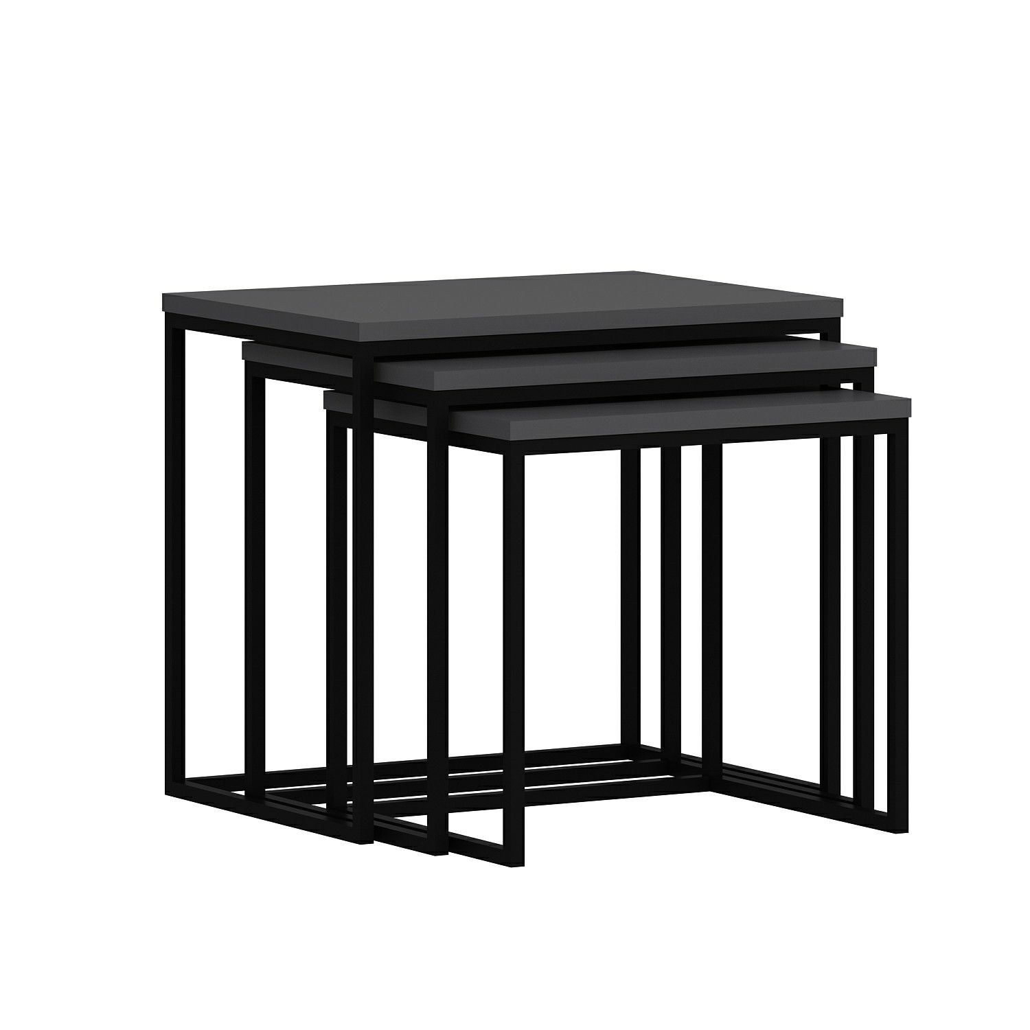 Ensemble De Tables Basses Gigognes Style Industriel Gili M Tal Noir Et Bois Anthracite Leroy