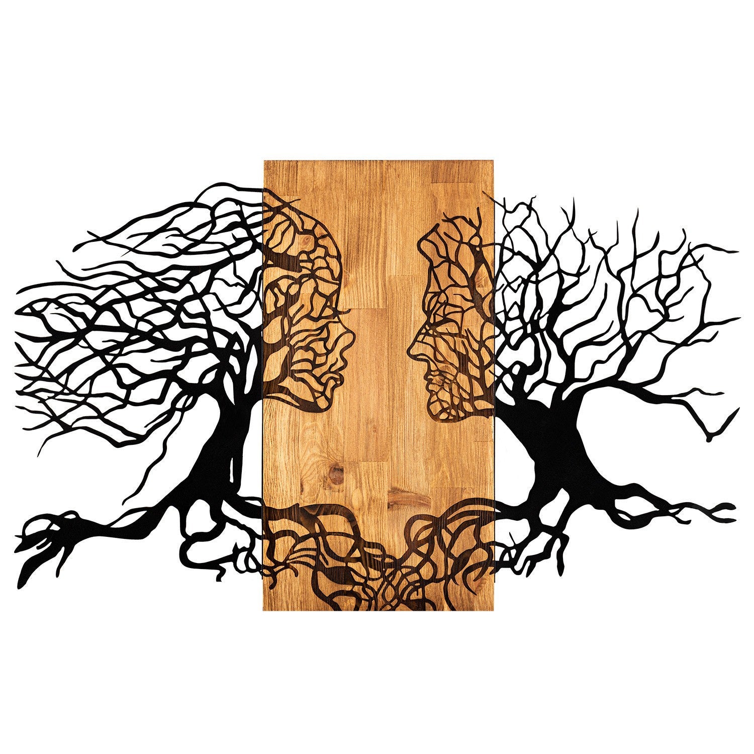 Accessoire mural décoratif élégant en bois, 92 x 58 cm, noir et noyer | Structure 100 % métal (1,2 mm) et bois massif (3 cm) | Parfait pour - 6