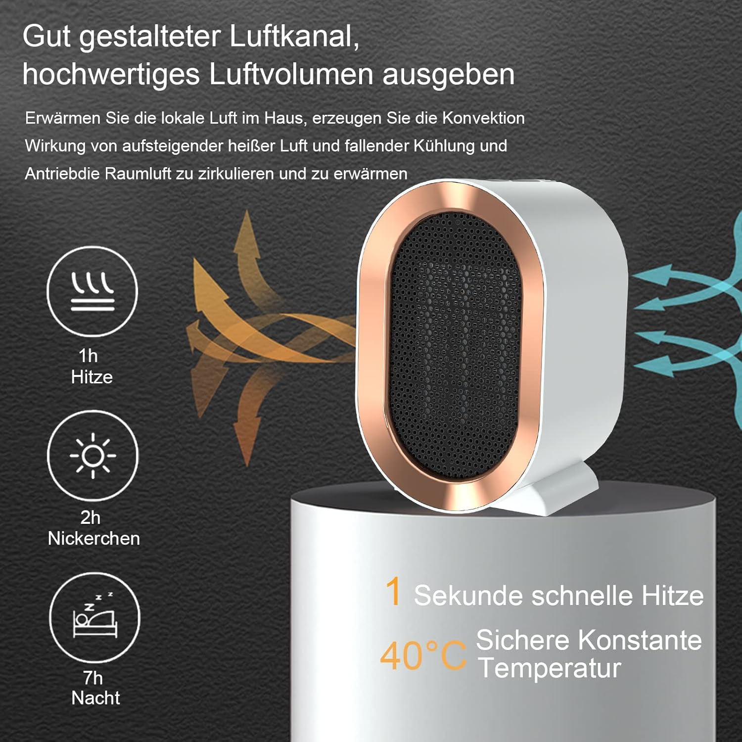 Calentador de ventilador, de bajo consumo, calefactor de cerámica de 1200 W, para dormitorio, baño, sala de estar, protección contra sobrecalentamient - 5