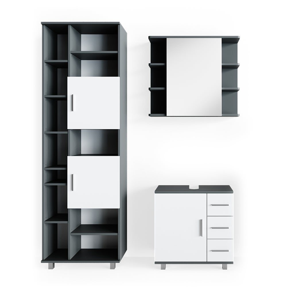 Vicco Zestaw mebli łazienkowych Ilias, Antracyt, 3 części, z modułem wysokim