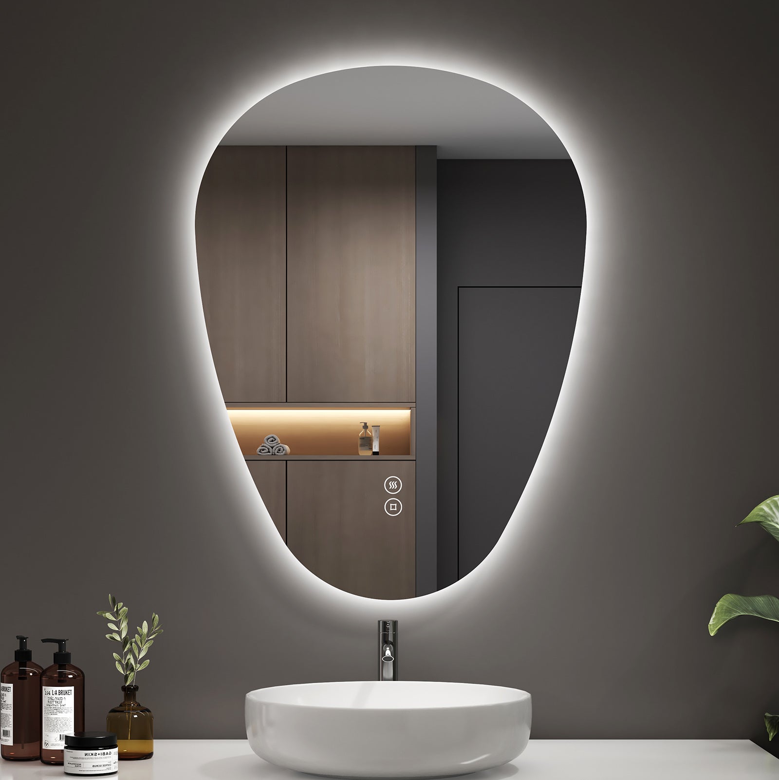 EMKE Miroir Lumineux Salle De Bain 80x60cm, Miroir LED Avec Interrupteur à Bouton, Anti-buée