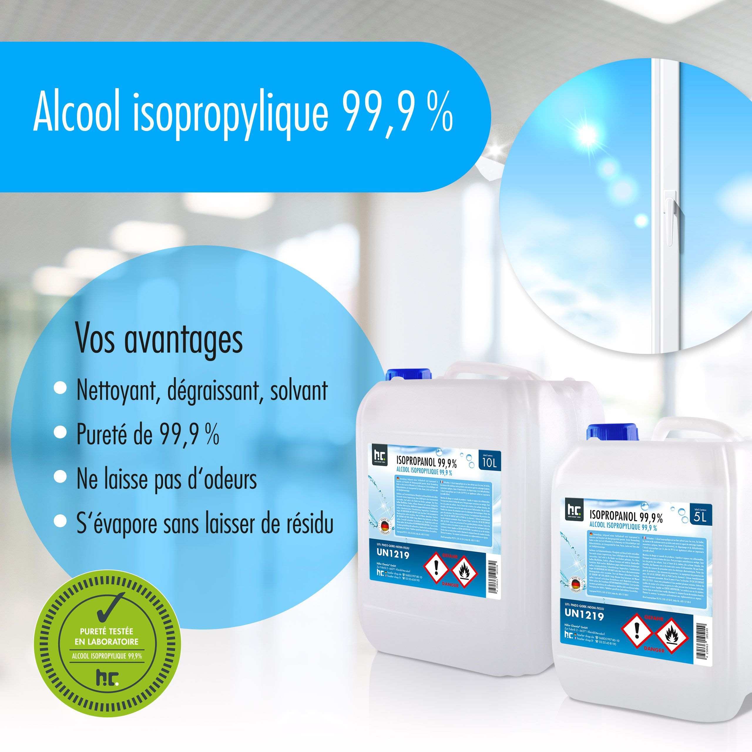 1 x Alcool isopropylique 99,9% Höfer Chemie® en bouteille de 1 L - 7