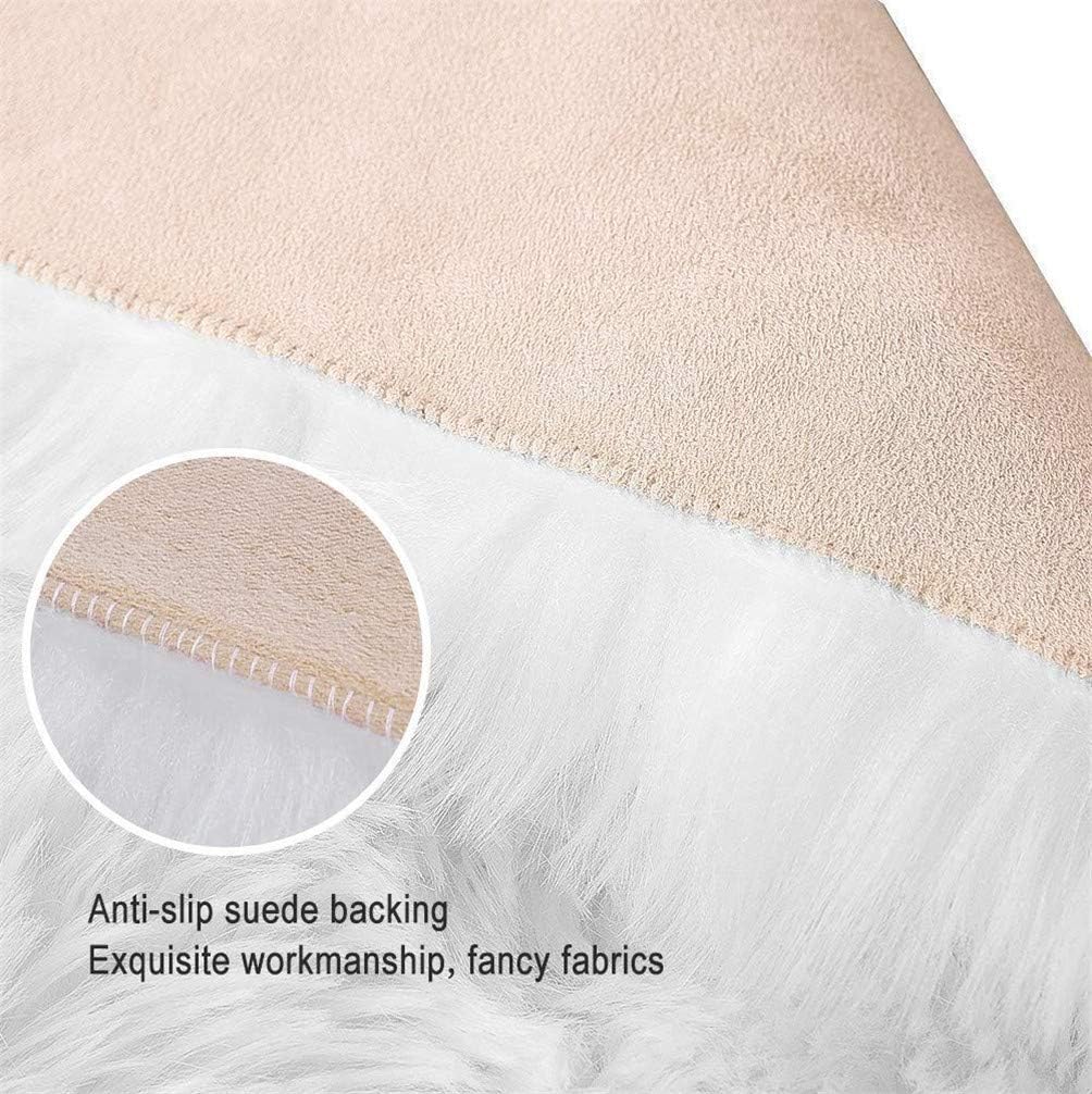 Tapis en fausse peau de mouton, doux et moelleux, lavable, antidérapant, pour chaises, lits, canapés et sols (blanc, 60 x 120cm) - 4