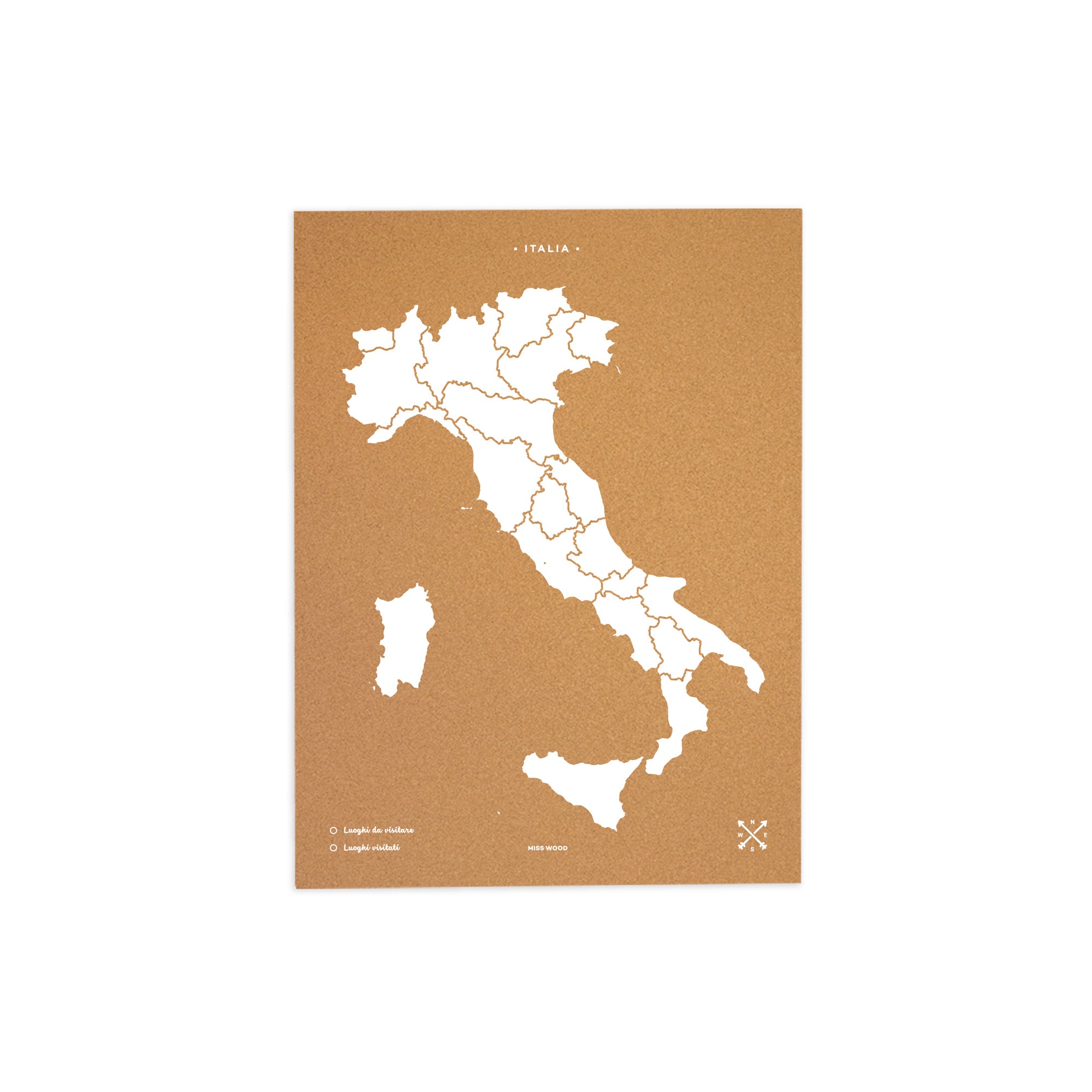 Mapa de corcho - woody map natural italia / 60 x 45 cm / blanco / sin marco