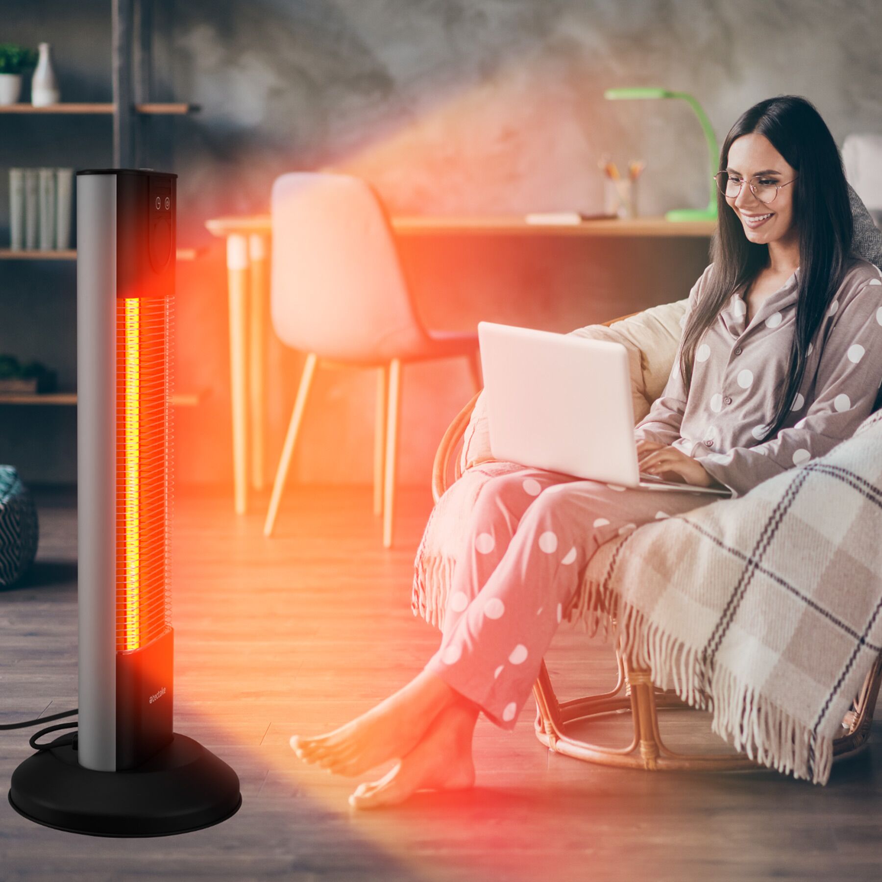 Tectake calefactor radiante por infrarrojos 3 niveles de potencia 500, 1000 y 1500 w