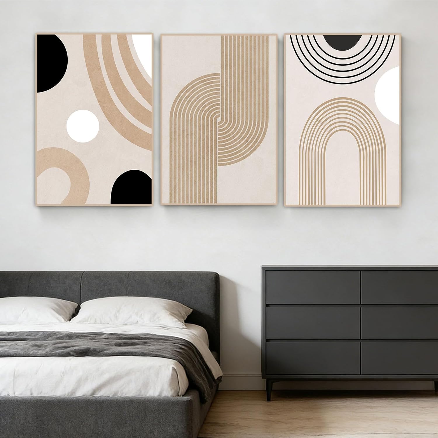 Zestaw 3 wydruków na płótnie – Minimalistyczny geometryczny obraz ścienny – Abstrakcyjna linia – Dekoracja ścienna – Bez ramy (geometryczny B, 50x70 c - 2