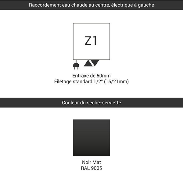 Sèche-serviette mixte noir de 1620mm de haut et 600mm de large - 801 Watt - FIO1620/600Z1N - 2