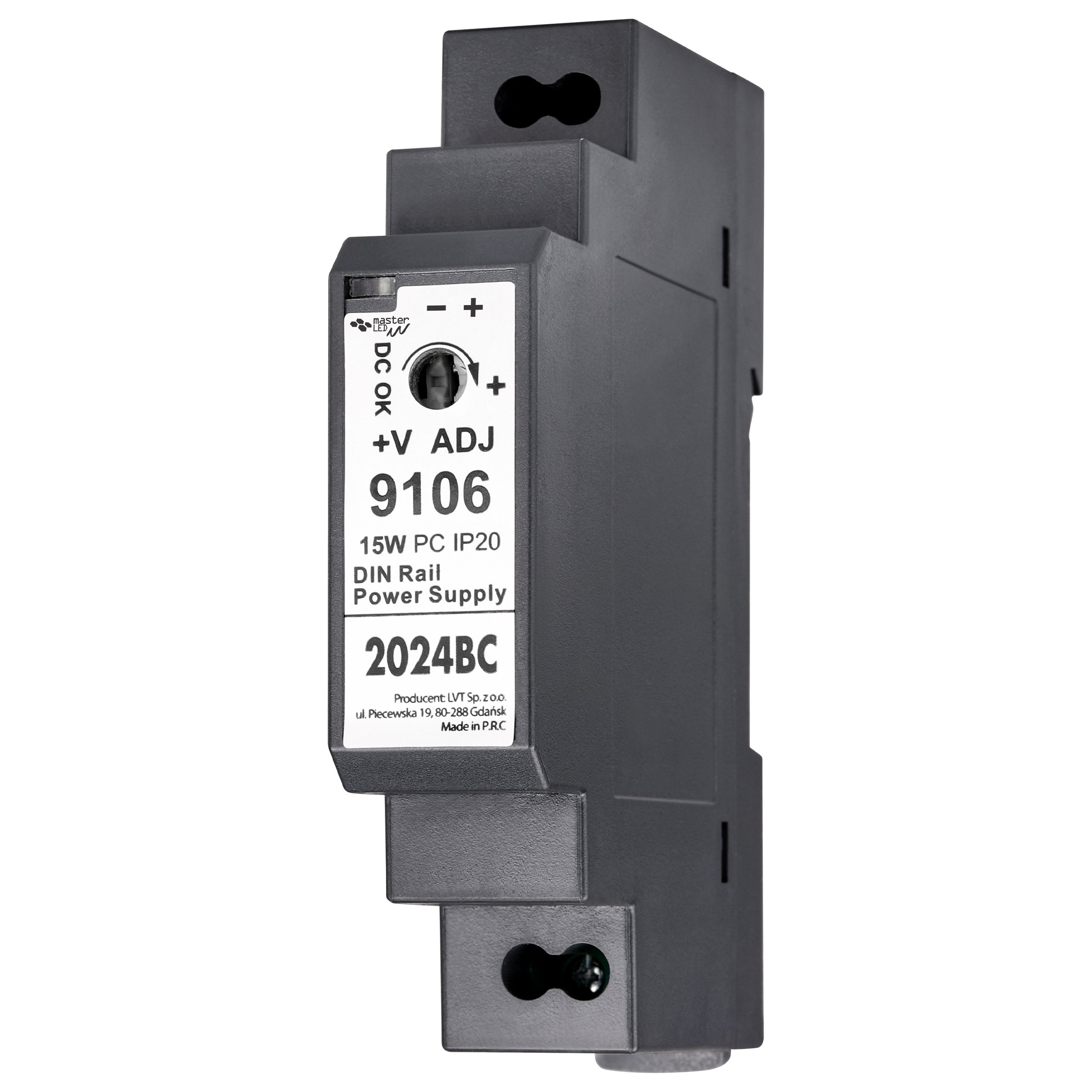 Zasilacz na szynę DIN 24V 15W 0.63A IP20 18x58.5x92.5mm klasa II MasterLED