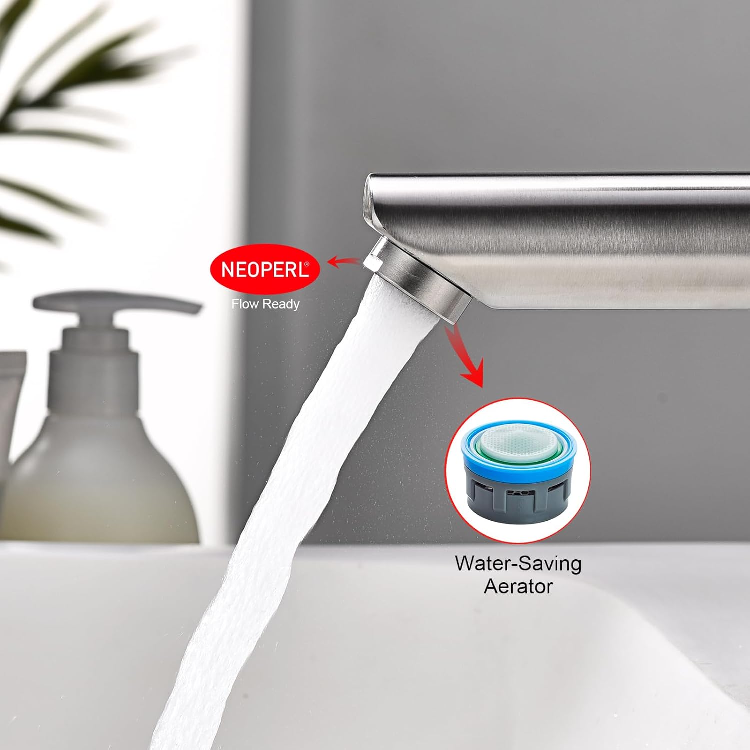 Rubinetto per lavabo da bagno in acciaio inox 304 spazzolato, doppio controllo per acqua calda e fredda, inclusi 2 tubi dell'acqua da 60 cm - 3