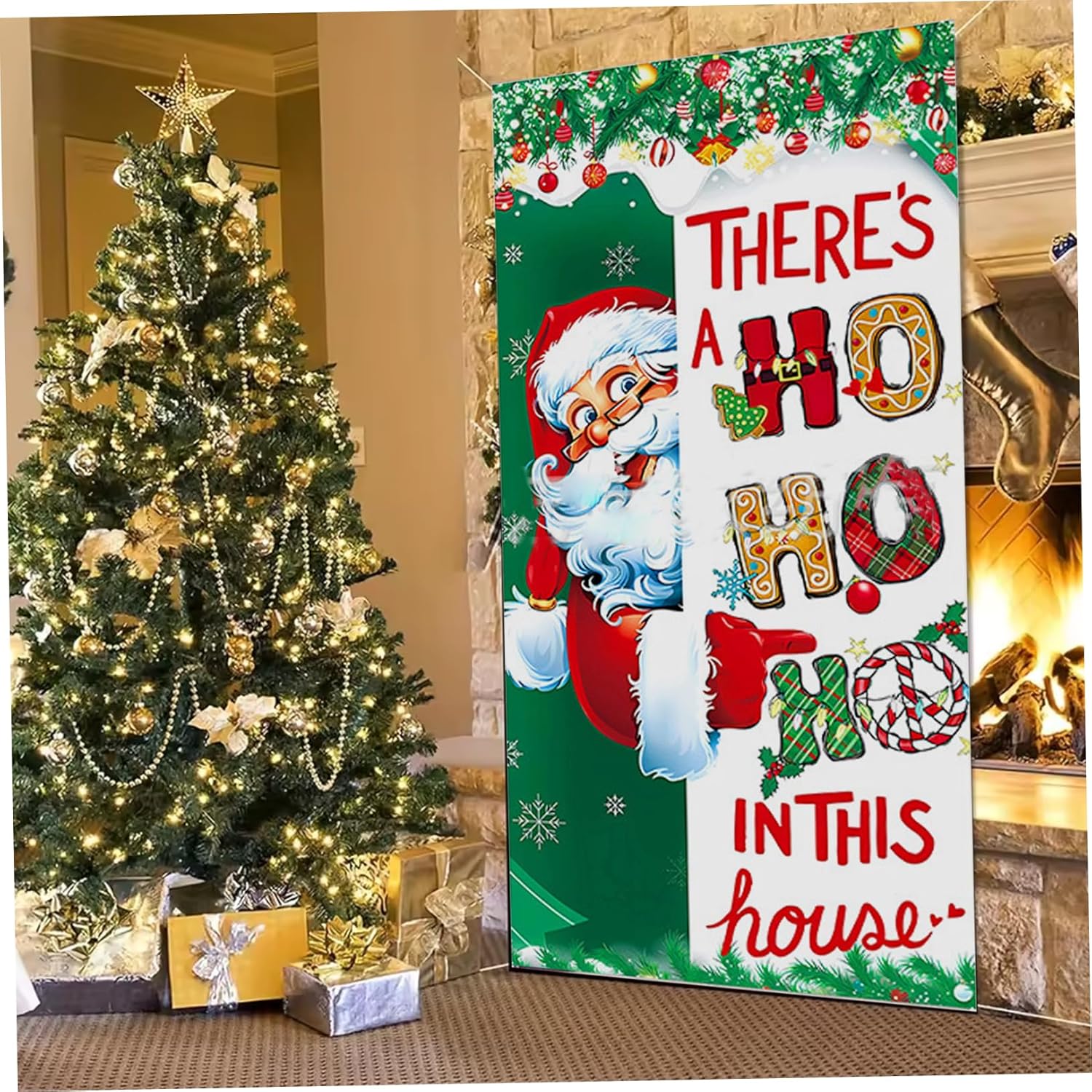 Cubierta navideña para puerta, banderín navideño para puerta de 90 x 200 cm - 5