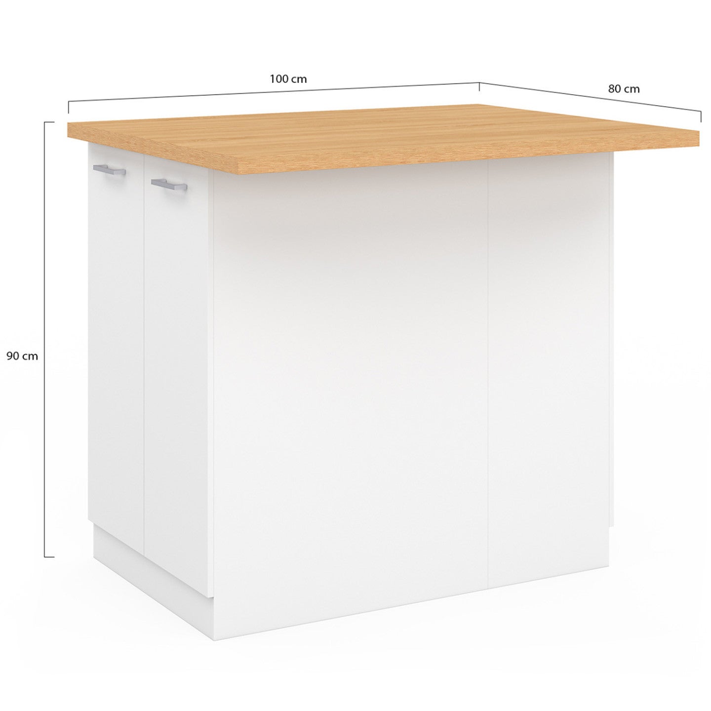 Ilot central IVO 100 cm blanc avec plan de travail façon hêtre - 5