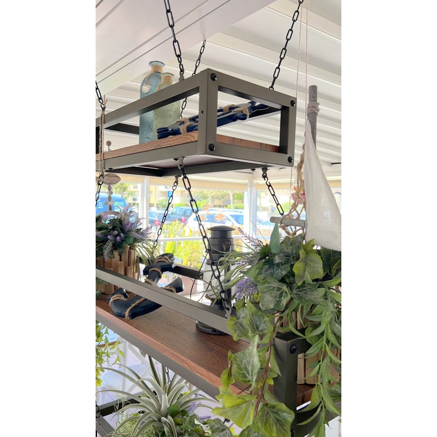 Etagère FLOWERS 115 cm MARRON, Suspendue au Plafond avec Chaînes, Idéale comme Support à Fleurs et Plantes pour la Maison, Jardin, Balcon par Yelloo - 9