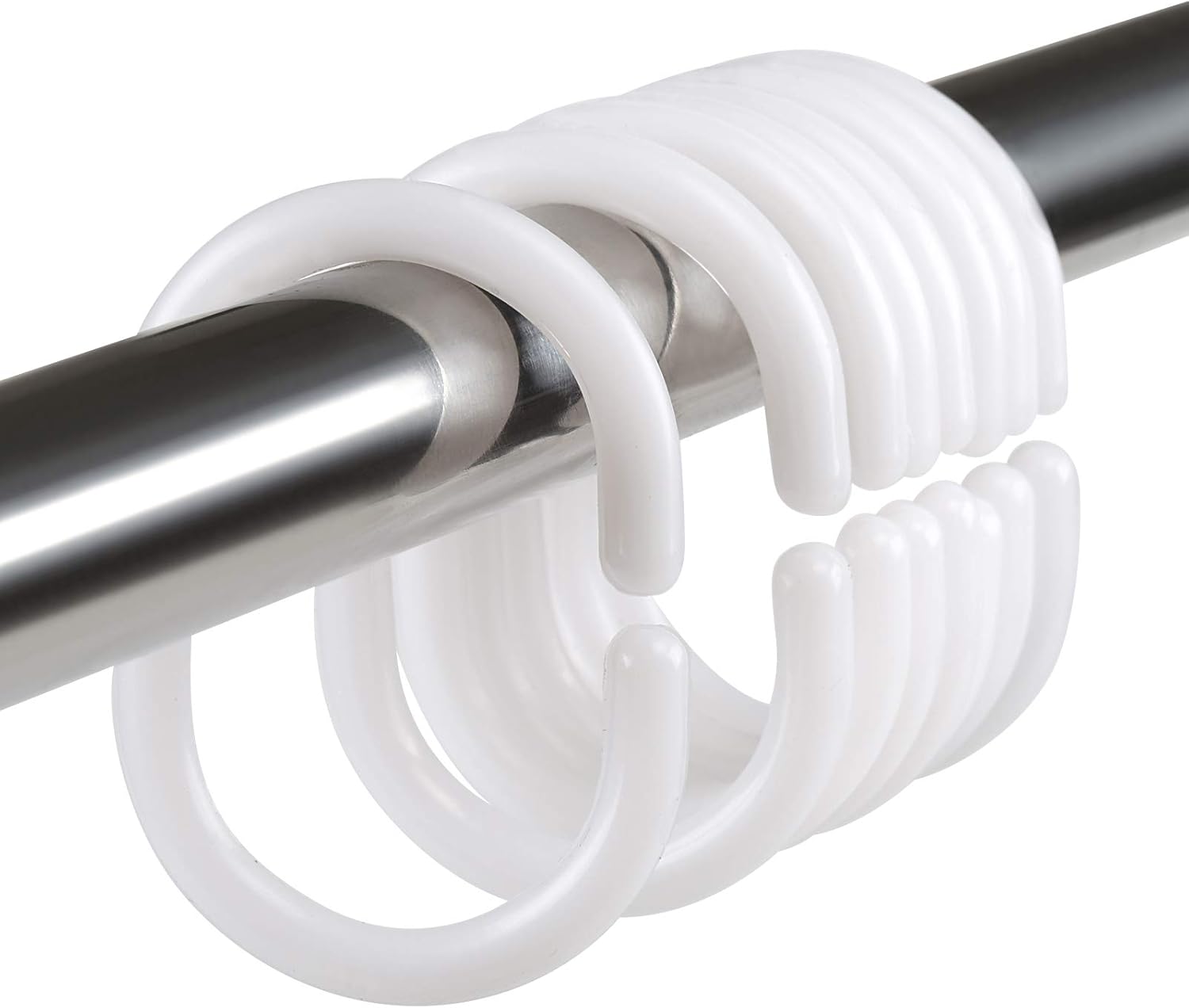 24 Ganci Tenda Doccia In Plastica A Forma Di C – Anelli Bianchi 2,9x4,5 Cm, Antiruggine, Per Bagno E Cucina, Diametro Asta < 2,5 Cm - 2