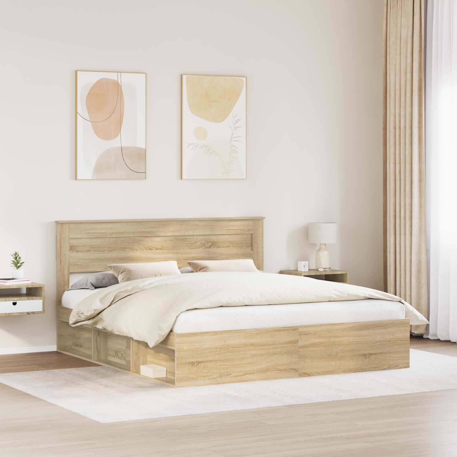 Cadre de lit en bois de pin massif, pour la chambre, 200 × 200 cm - 3