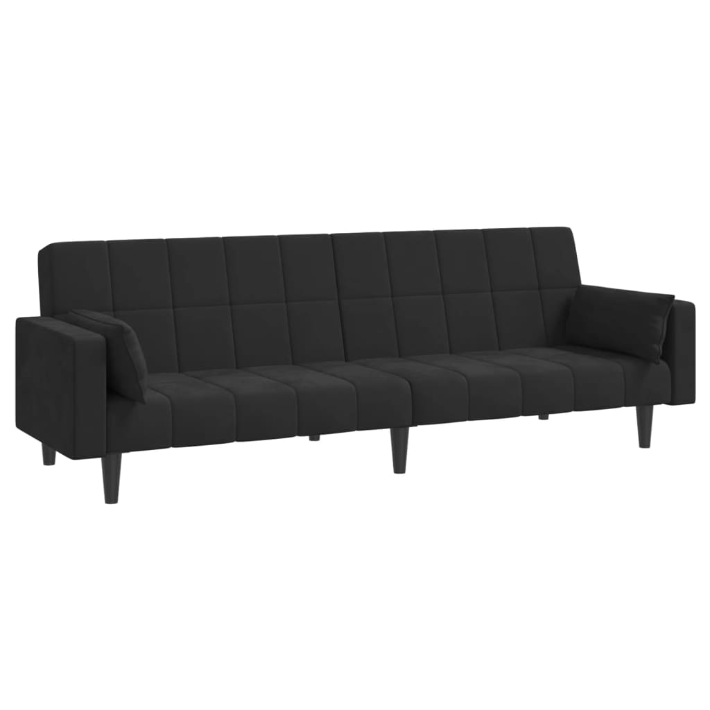 Sofá cama de 2 plazas moderno | cama para adulto con dos almohadas terciopelo negro cfw97847