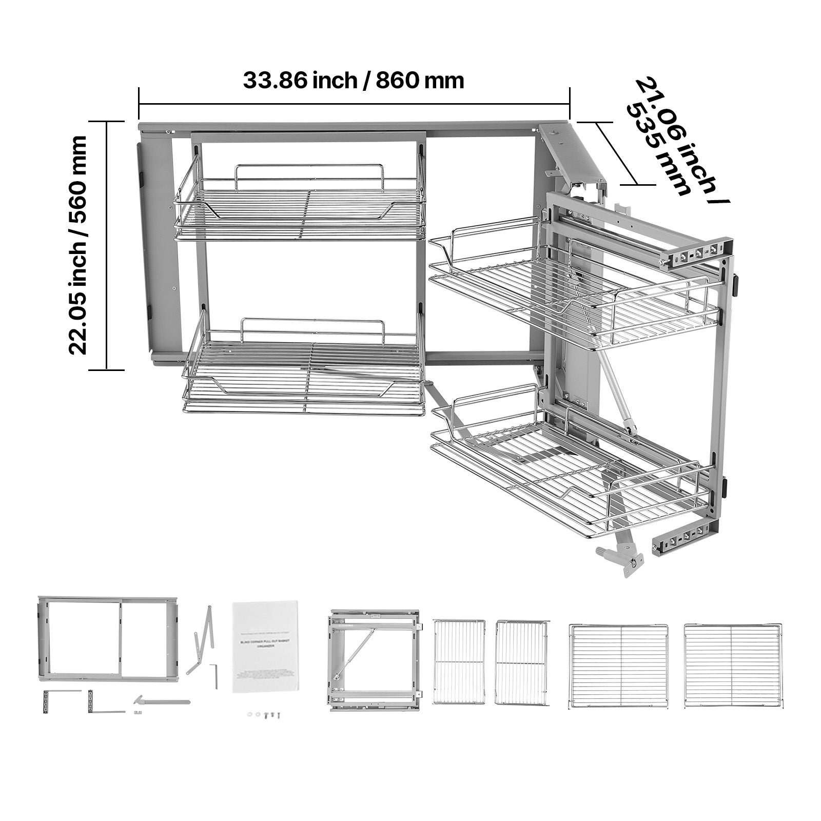 Organizer Estraibile Per Armadietti Stretti - 3 Ripiani, Larghezza 10 Cm, Profondità 45 Cm - Portaspezie E Bottiglie - 4