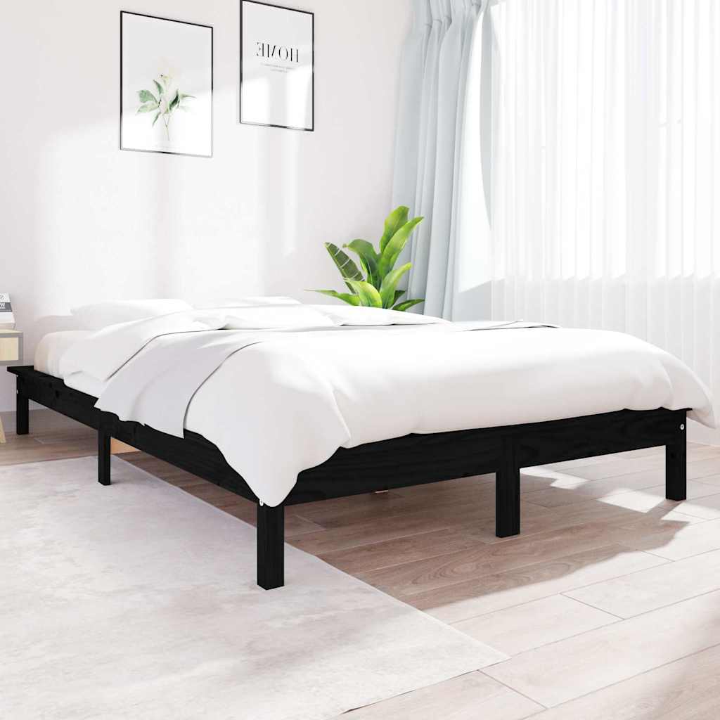 Łóżko Drewniane Czarne Rama Łóżka Ze Stelażem Drewniana Łóżko Do Sypialni Pokoju 120 x 200 cm