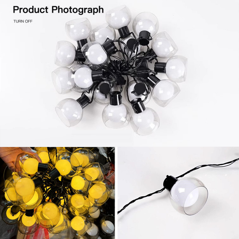 Luzes de corda para exterior de 10 m, Candeeiro de jardim à prova de água com 40 lâmpadas, Luzes de corda para decoração de Natal, luz quente 2700K - 4