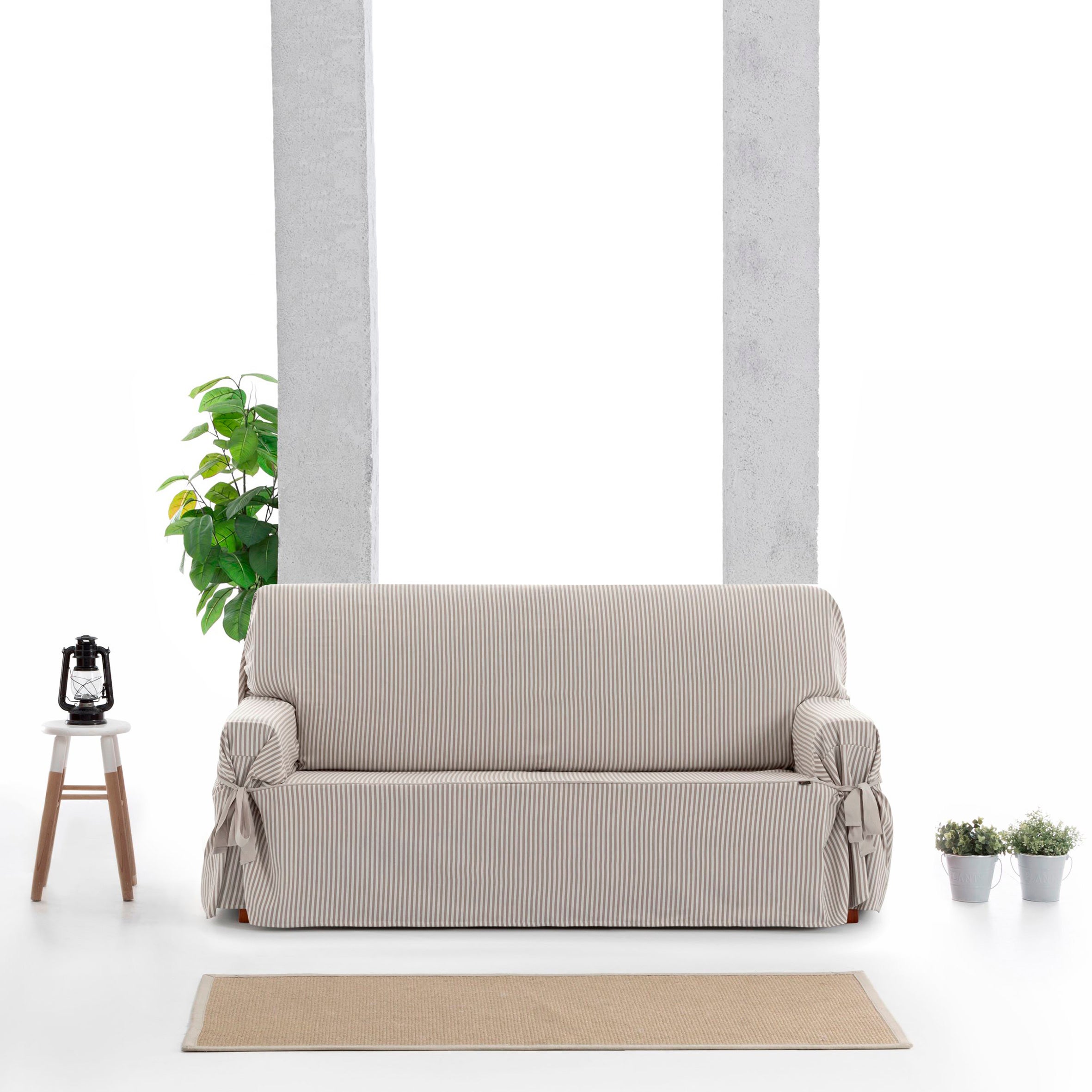 Housse de canapé 3 places avec des rubans beige 180 - 230 cm - 3