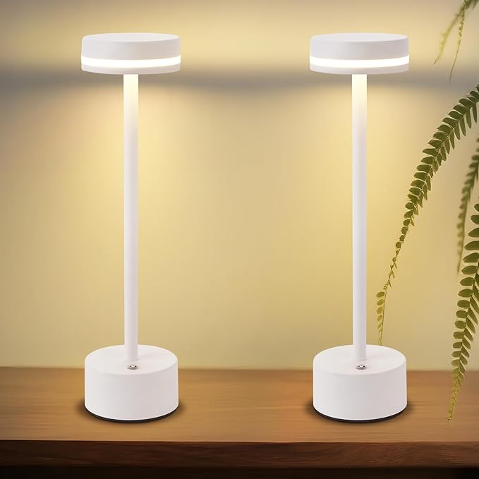 NETTLIFE Lampă de masă alimentată cu baterie, LED fără fir, abajur de noptieră reglabil 3000k-6500k cu USB-C