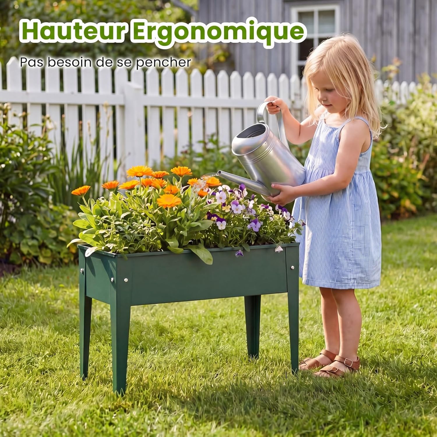 Pat de grădină ridicat din metal cu orificii de drenaj, 60x28x45CM ...