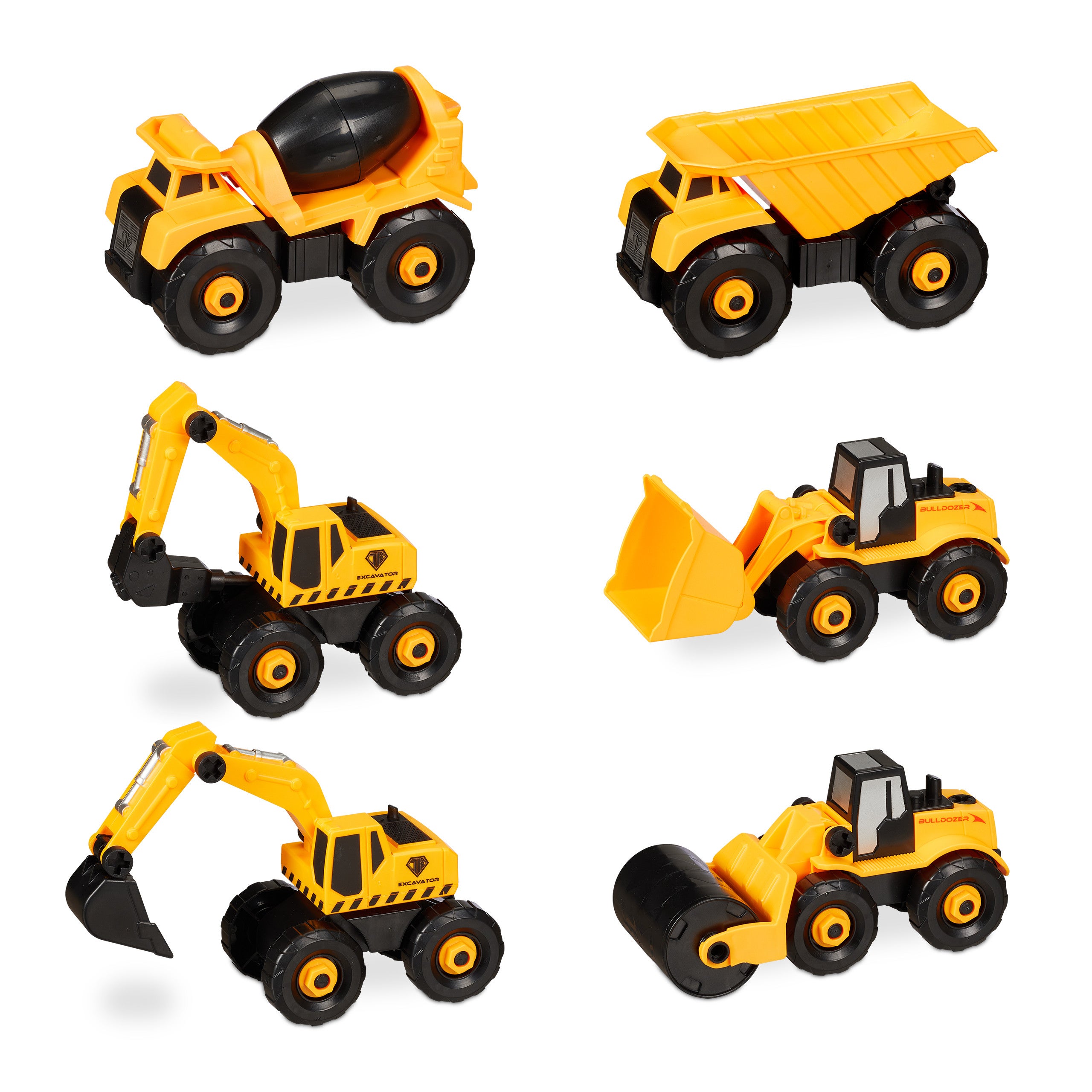 Lot 4 Engins De Chantier – Pelleteuse, Benne, Bétonnière, Bulldozer – Jouets Sable Dès 3 Ans