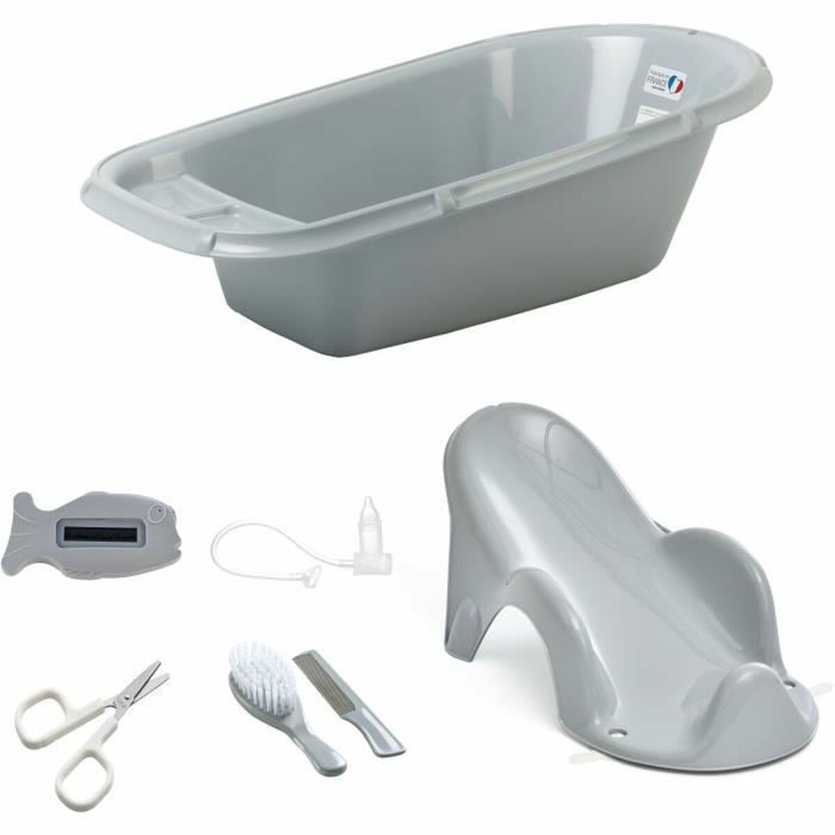 Zestaw kąpielowy ThermoBaby Gris z ergonomiczną wanną i precyzyjnym termometrem